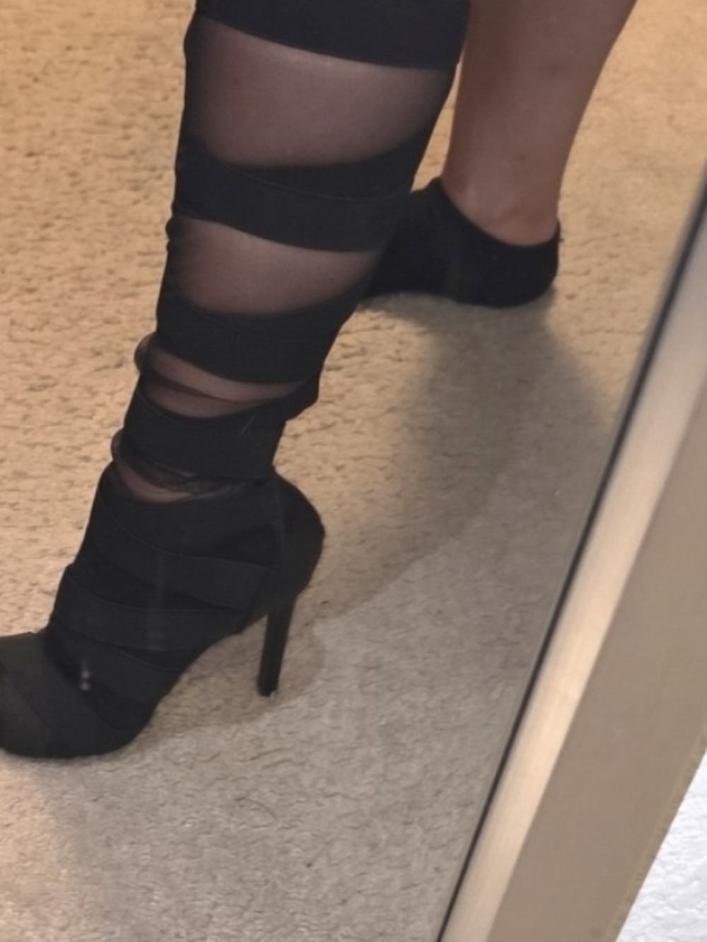 Strappy Black High Heel Boots - Women's Fashion Heels
